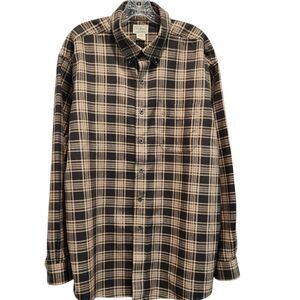 LL Bean Men's Plaid Beige‎ Flannel Button Down Regular Fit Item 253770 Size XL
